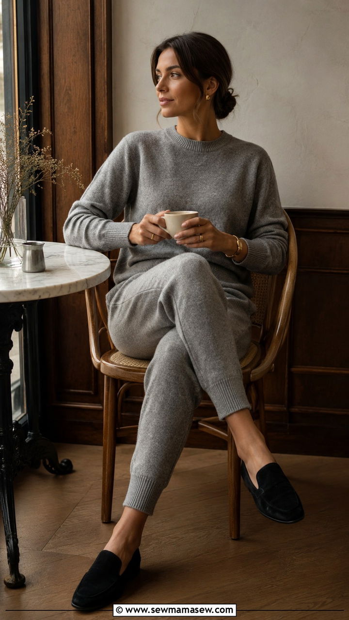Cashmere lounge set and loafers for elevated casual - 25 Old money outfit ideas with loafers