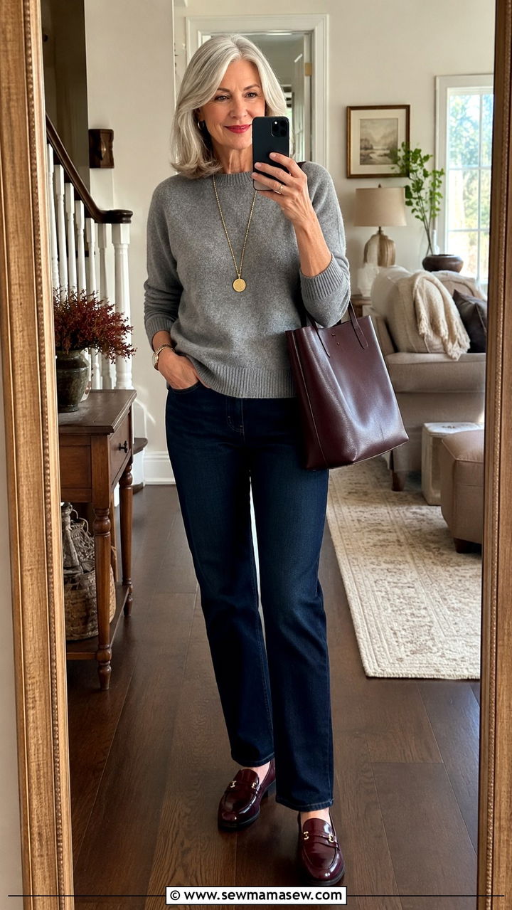 Cashmere sweater and jeans outfit for women over 65 - 30 Outfit ideas for women over 65