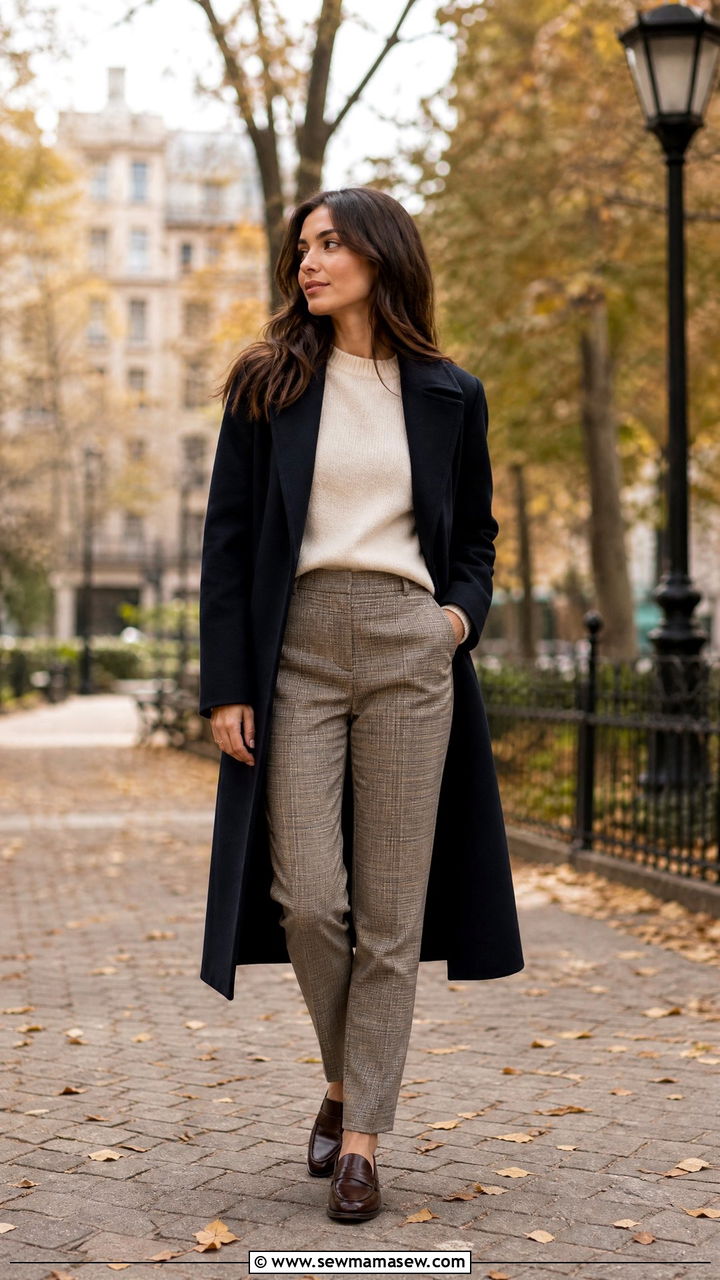 Cashmere sweater and plaid trousers - 35 job interview outfit ideas for women