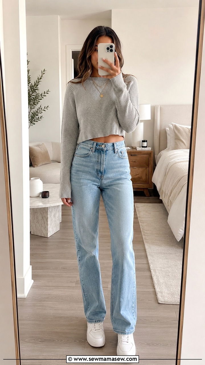 Cashmere sweater and straight leg jeans outfit - 30 Straight leg jeans outfit ideas with a sweater