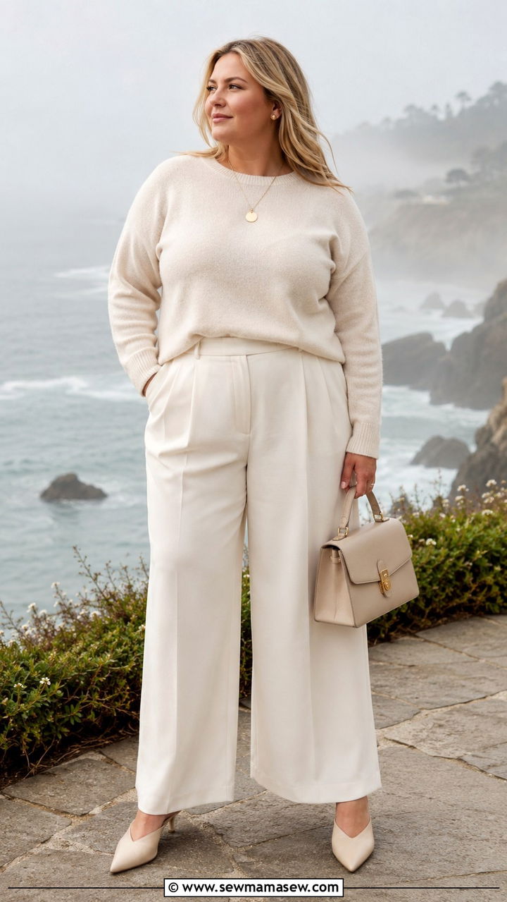 Cashmere sweater and tailored trousers plus size - 20 Coastal grandma outfits plus size