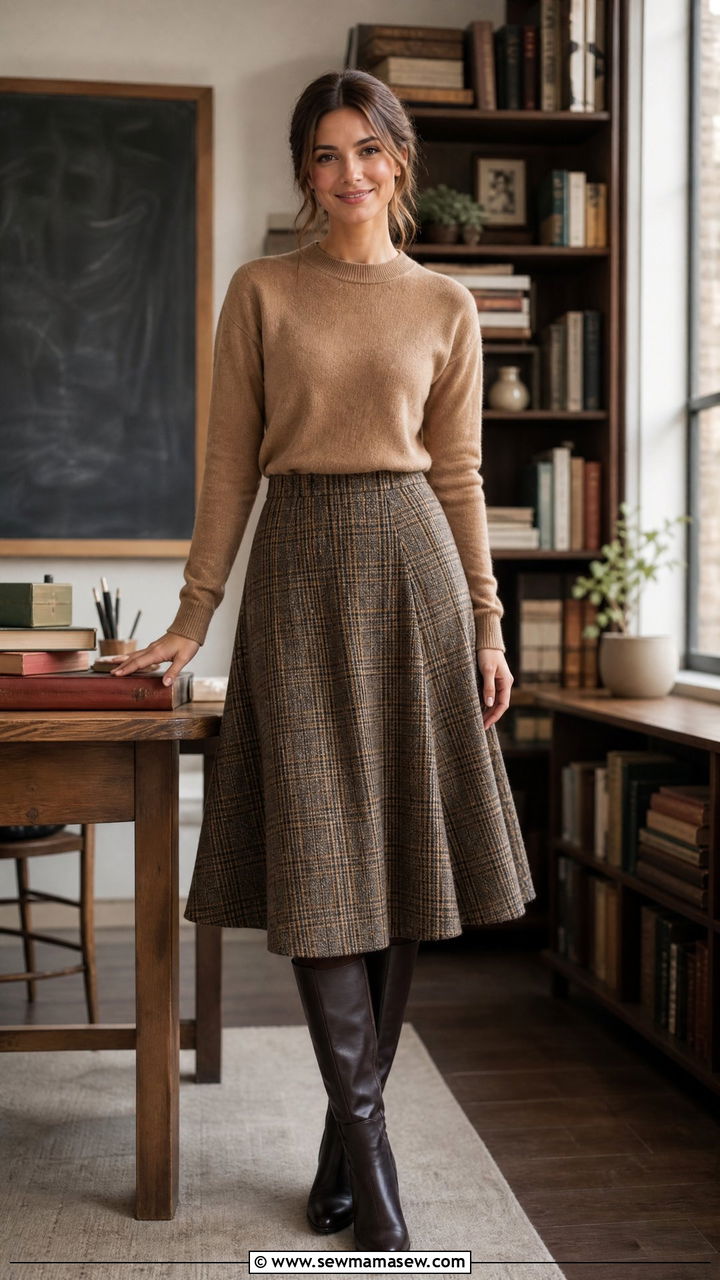 Cashmere sweater with plaid skirt teacher outfit - 30 Substitute teacher outfit ideas