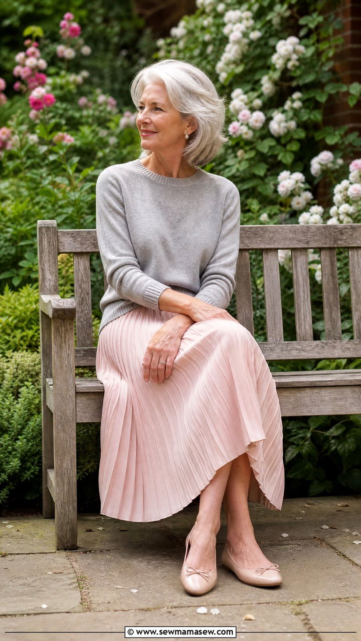 Cashmere sweater with pleated skirt - 30 Elevated casual outfit ideas for women over 50