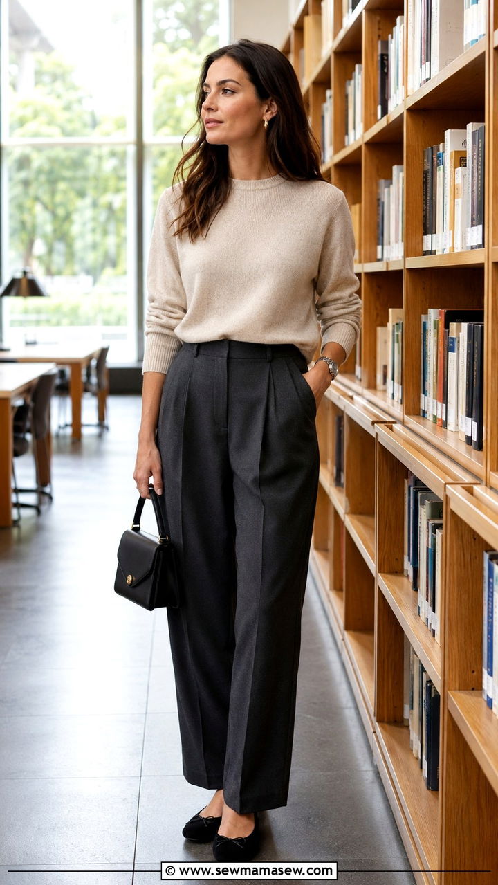 Cashmere sweater with pleated trousers - 30 classy outfits inspo