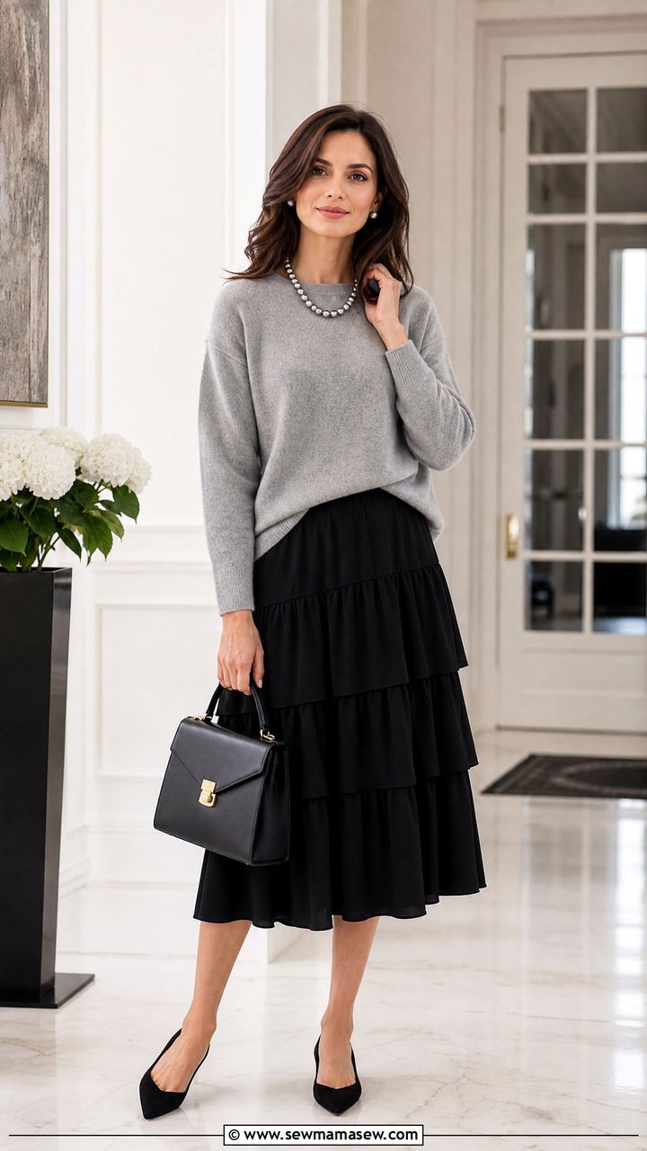 Cashmere sweater with tiered midi skirt - 25 How to style a midi skirt over 40