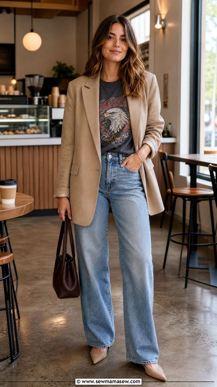 Casual Blazer with Graphic Tee and Jeans Outfit - 30 casual fashion inspo outfits
