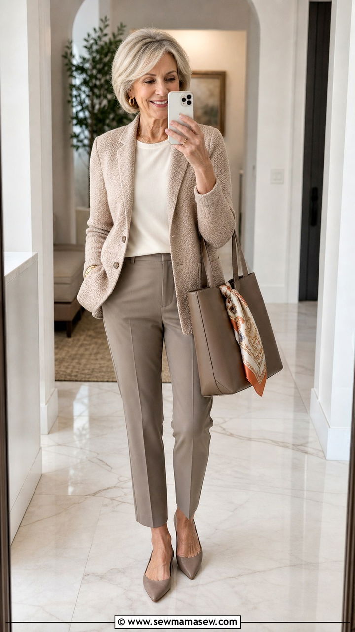 Casual Blazer with Tee and Trousers - 20 Brunch outfit ideas for women over 60