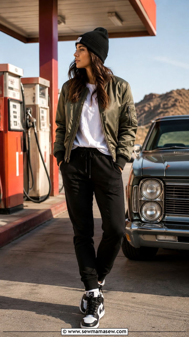 Casual Bomber Jacket with Joggers Outfit - 30 casual fashion inspo outfits