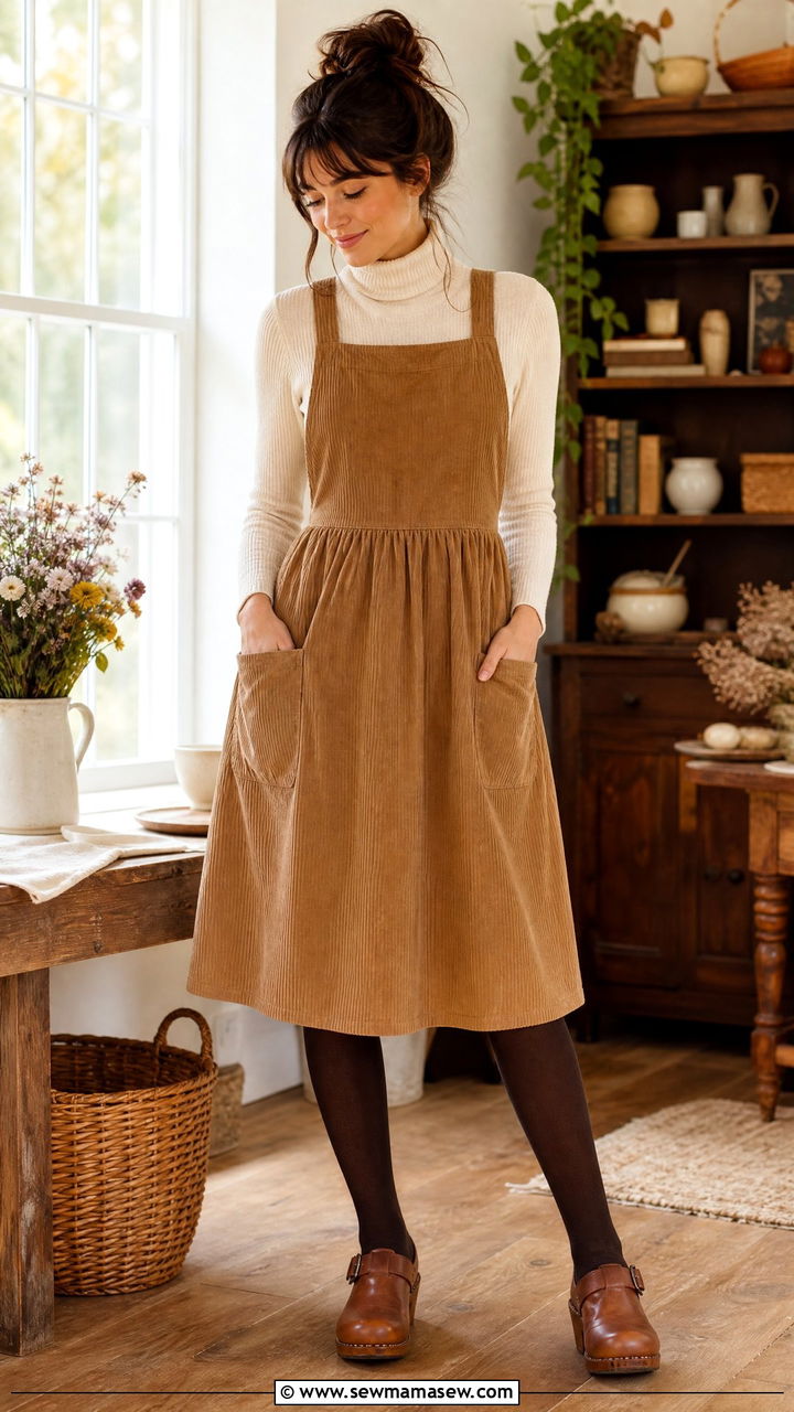 Casual Cottagecore Apron Dress With Turtleneck - 25 casual cottagecore outfits