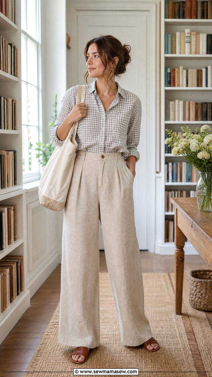 Casual Cottagecore Cotton Button Down And Linen Trousers - 25 casual cottagecore outfits