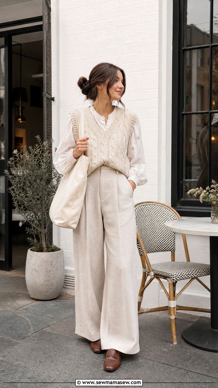 Casual Cottagecore Knit Vest And Wide Leg Pants - 25 casual cottagecore outfits