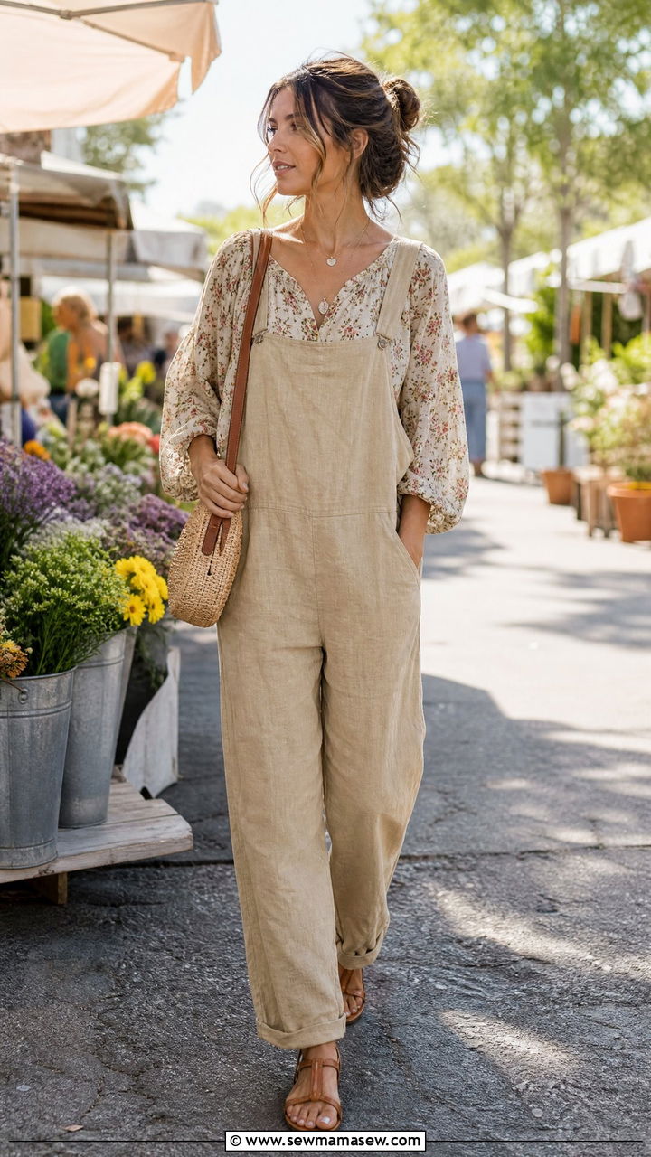 Casual Cottagecore Linen Overalls Outfit - 25 casual cottagecore outfits