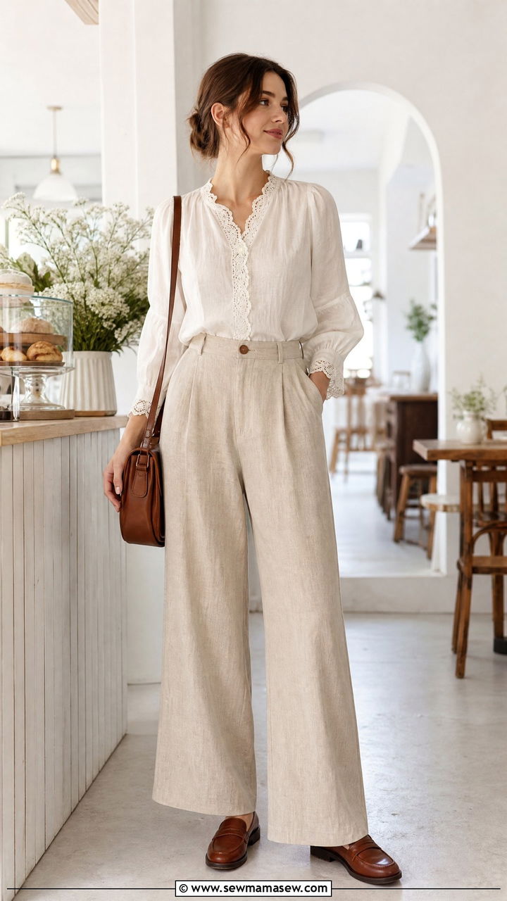 Casual Cottagecore Linen Trousers And Lace Blouse - 25 casual cottagecore outfits