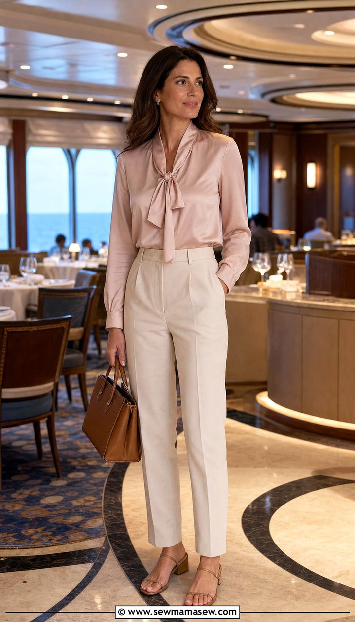 Casual Cruise Outfit With Blouse And Tailored Trousers - 35 casual cruise outfits