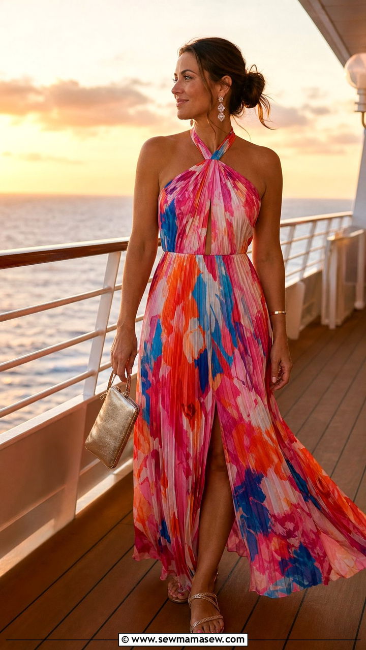 Casual Cruise Outfit With Halter Maxi Dress - 35 casual cruise outfits