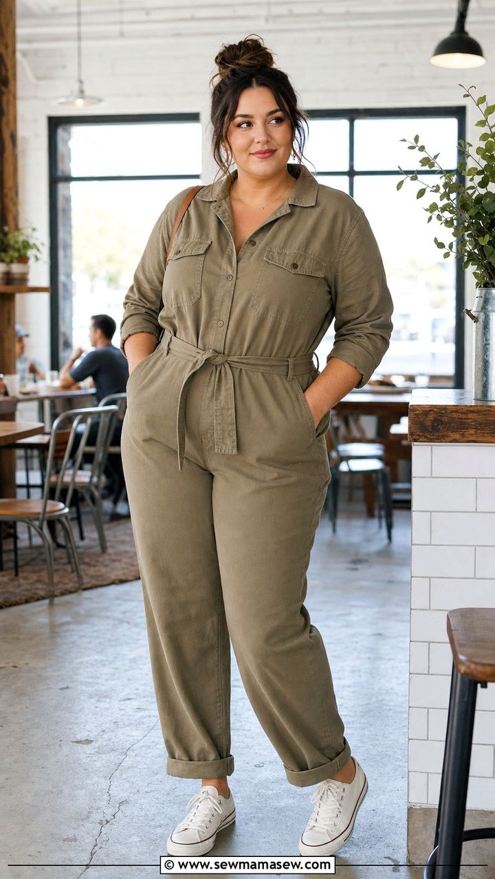Casual Jumpsuit and Canvas Sneakers - 35 Brunch outfits for plus size