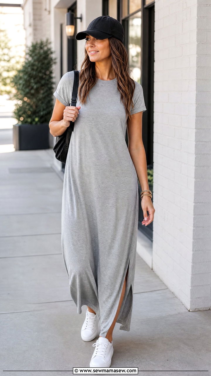 Casual Maxi Dress With Sneakers Outfit - 35 maxi dress outfits ideas