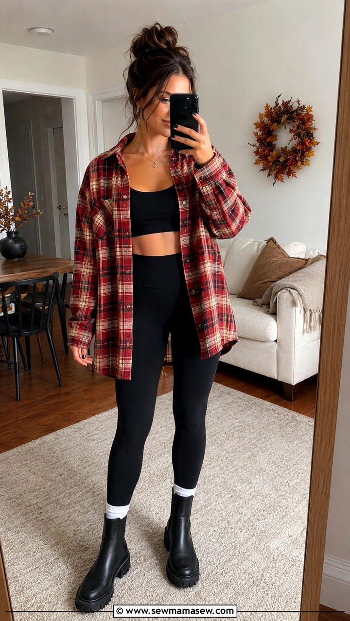 Casual Plaid Flannel with Leggings Outfit - 30 casual fashion inspo outfits