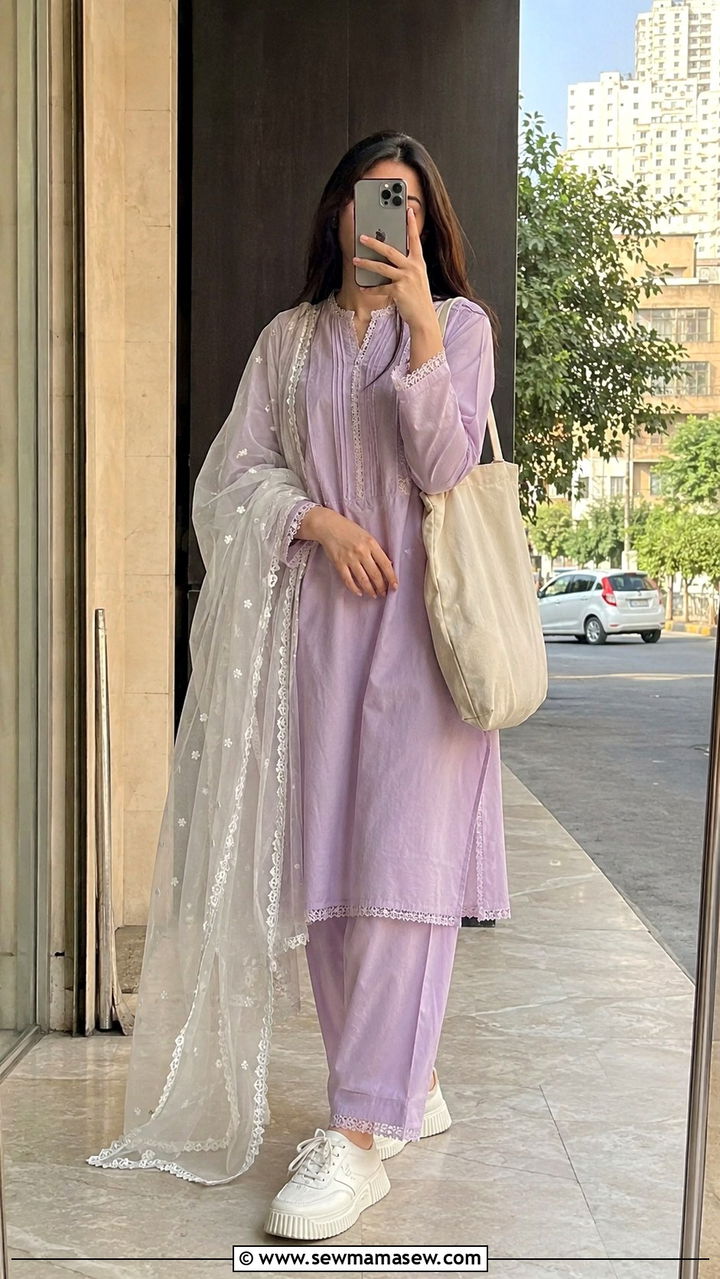 Casual Shalwar Kameez with White Sneakers - 30 Karachi outfit ideas