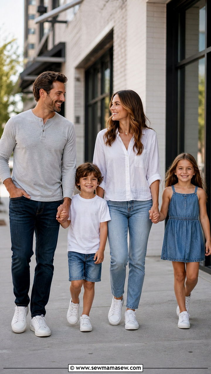 Casual Sneakers and Relaxed Denim - 40 Spring family photo outfits