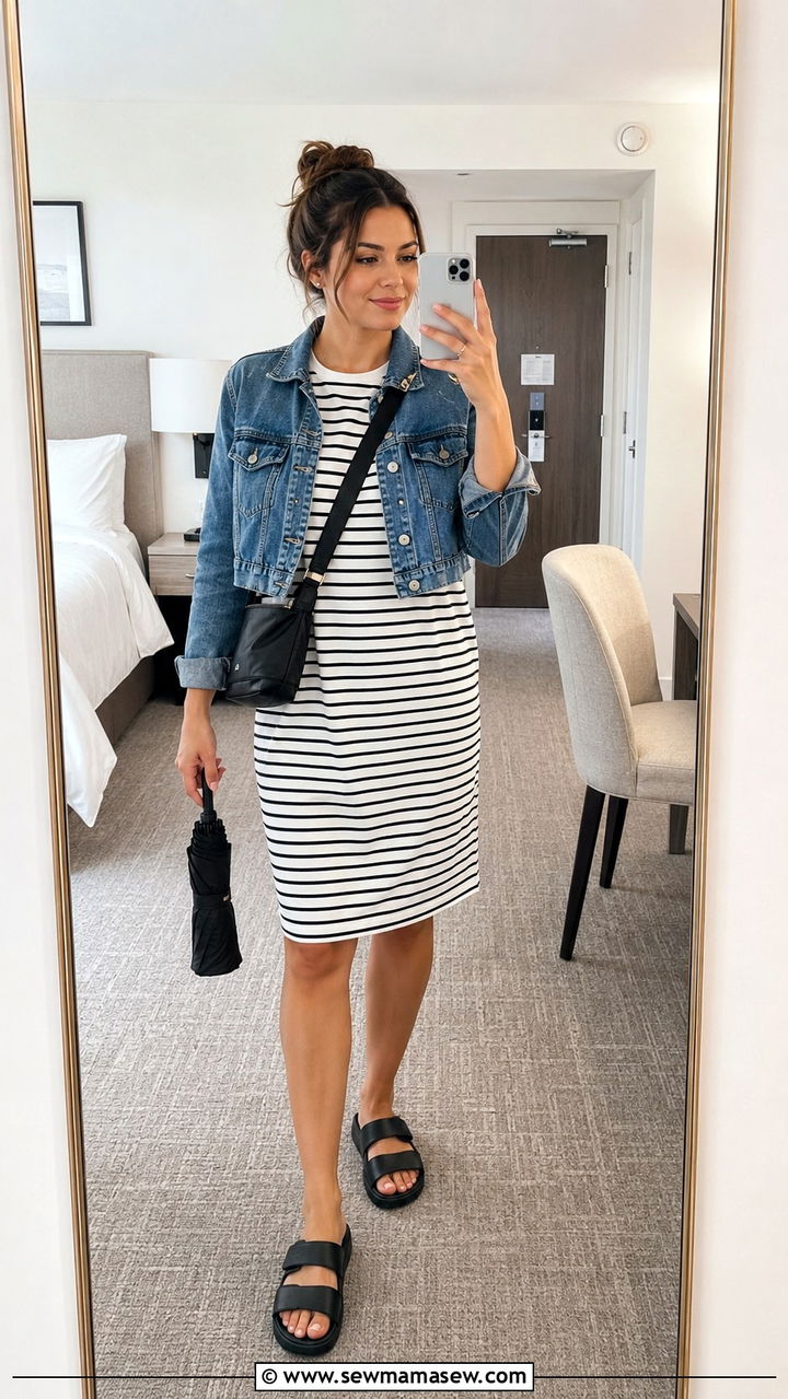 Casual T Shirt Dress with Waterproof Slides - 30 Rainy vacation outfit ideas