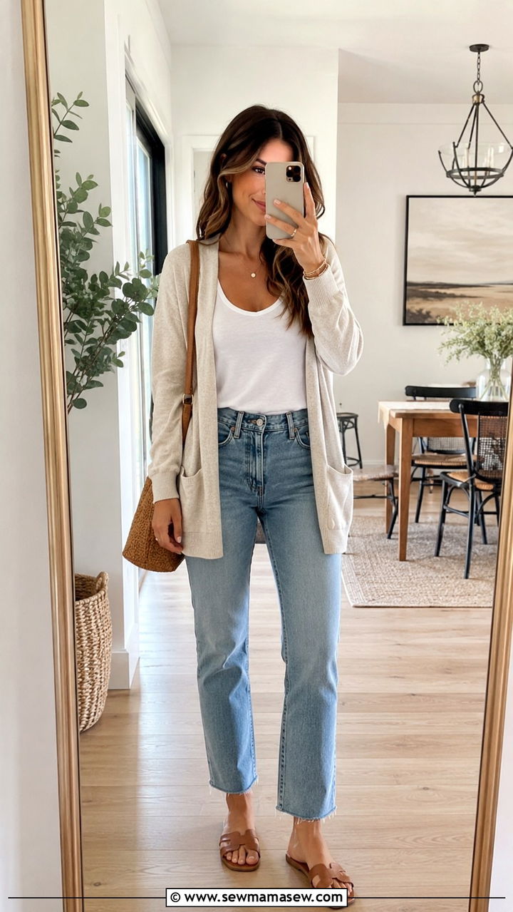 Casual Tee with Lightweight Cardigan - 30 brunch outfits Pinterest