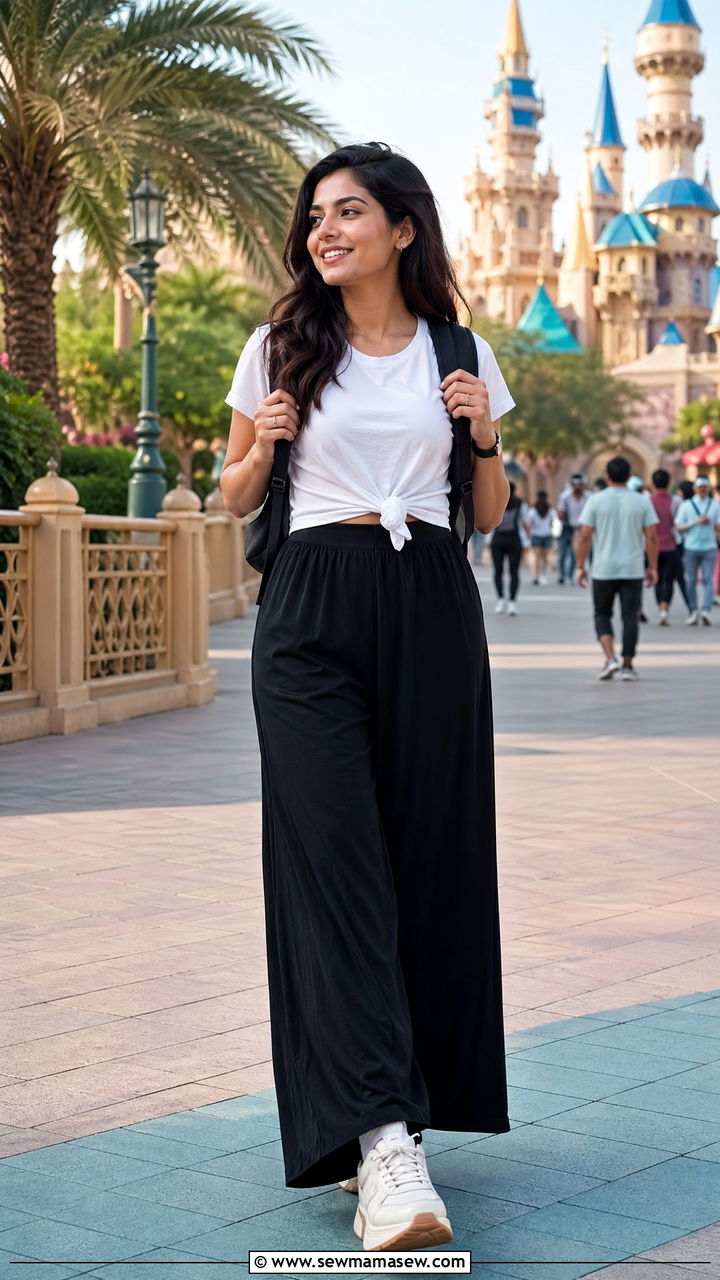 Casual Tee with Palazzo Pants and Sneakers Dubai - 35 Dubai outfit ideas