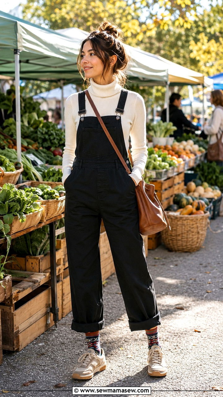 Casual Turtleneck with Overalls Outfit - 30 casual fashion inspo outfits