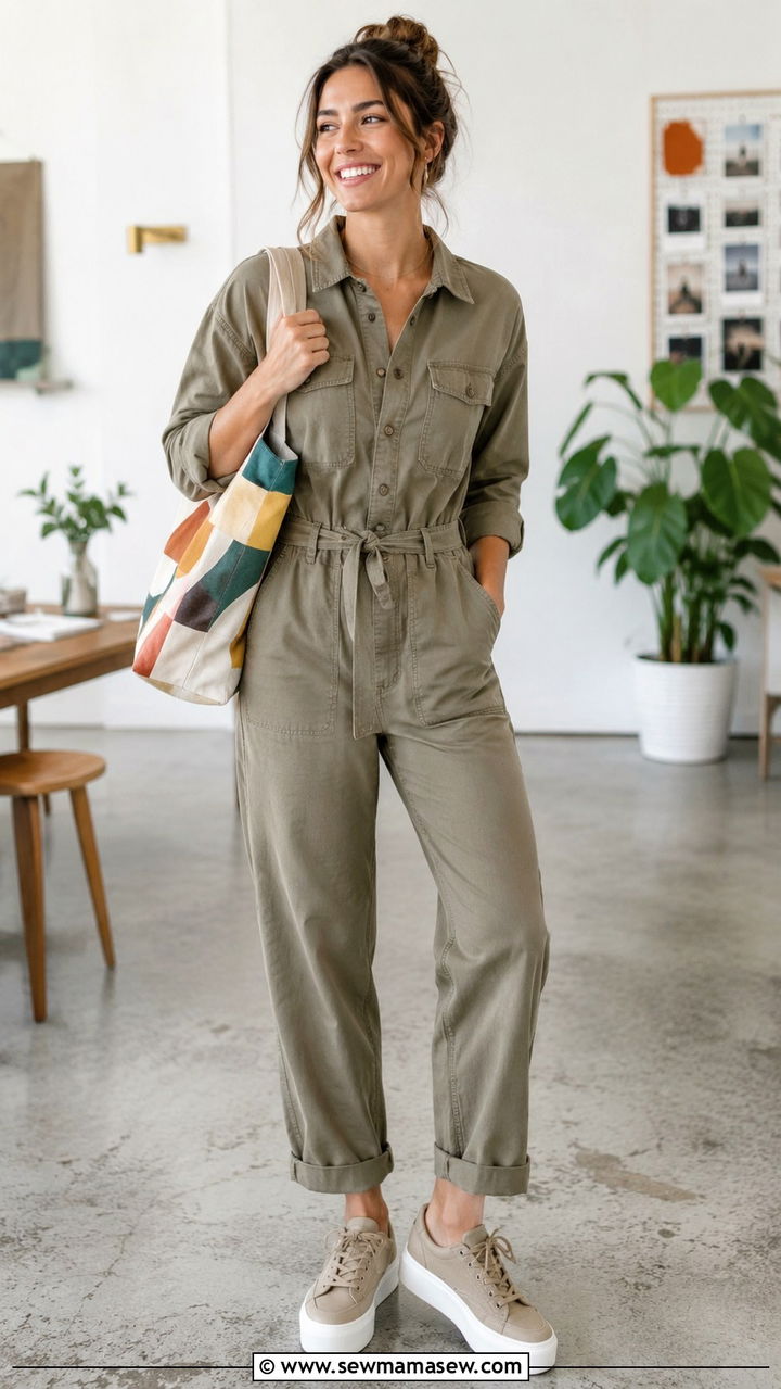 Casual Utility Jumpsuit with Platform Sneakers Outfit - 30 casual fashion inspo outfits