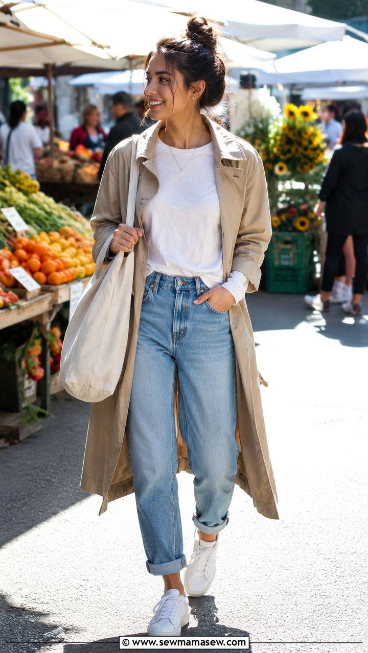 Casual Weekend Trench Coat With High Waisted Jeans - 30 High waisted jeans outfit ideas with a trench coat