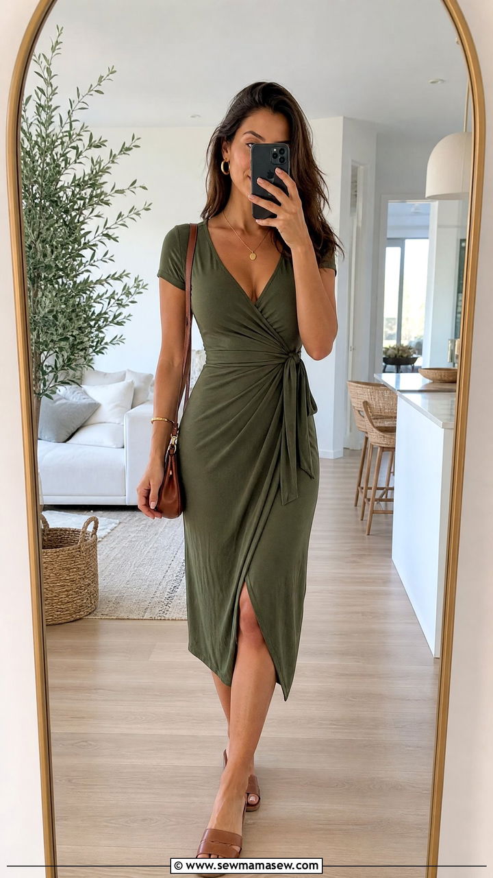 Casual Wrap Dress With Flat Sandals - 25 casual outfits for hourglass body