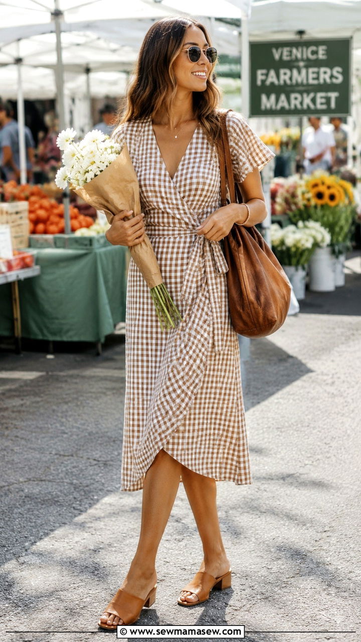 Casual Wrap Dress With Low Block Heels Outfit - 25 Wrap dress outfit ideas with heels