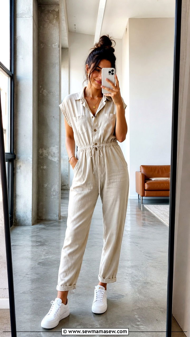 Casual jumpsuit and white sneakers outfit - 40 First day of summer outfits