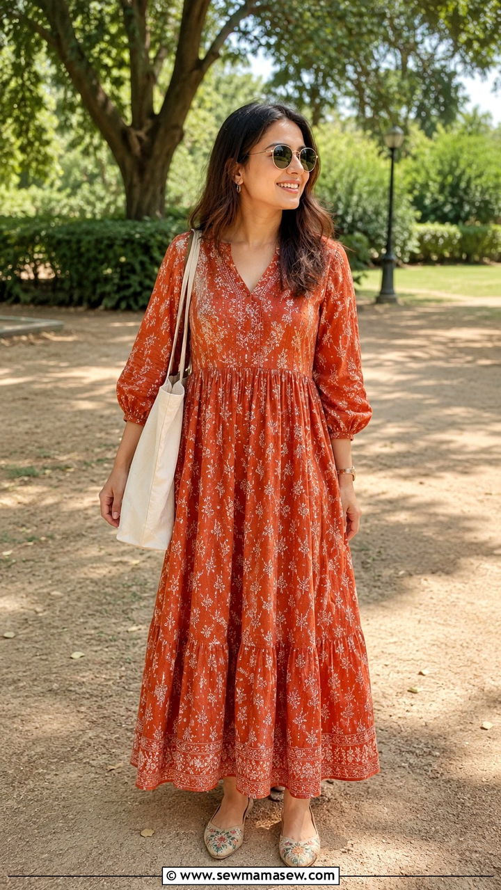 Casual maxi dress with khussas and a canvas tote - 30 Lahore outfit ideas