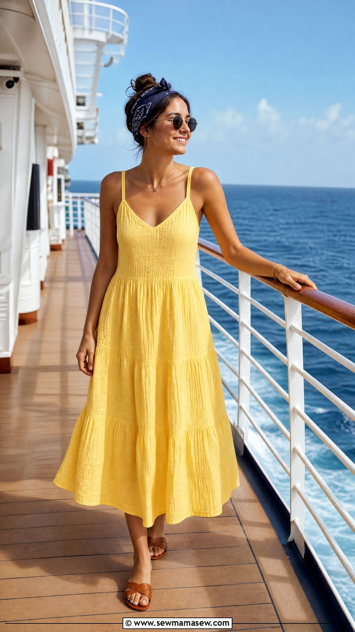 Casual sundress and slide sandals - 25 Celebrity cruise outfit ideas
