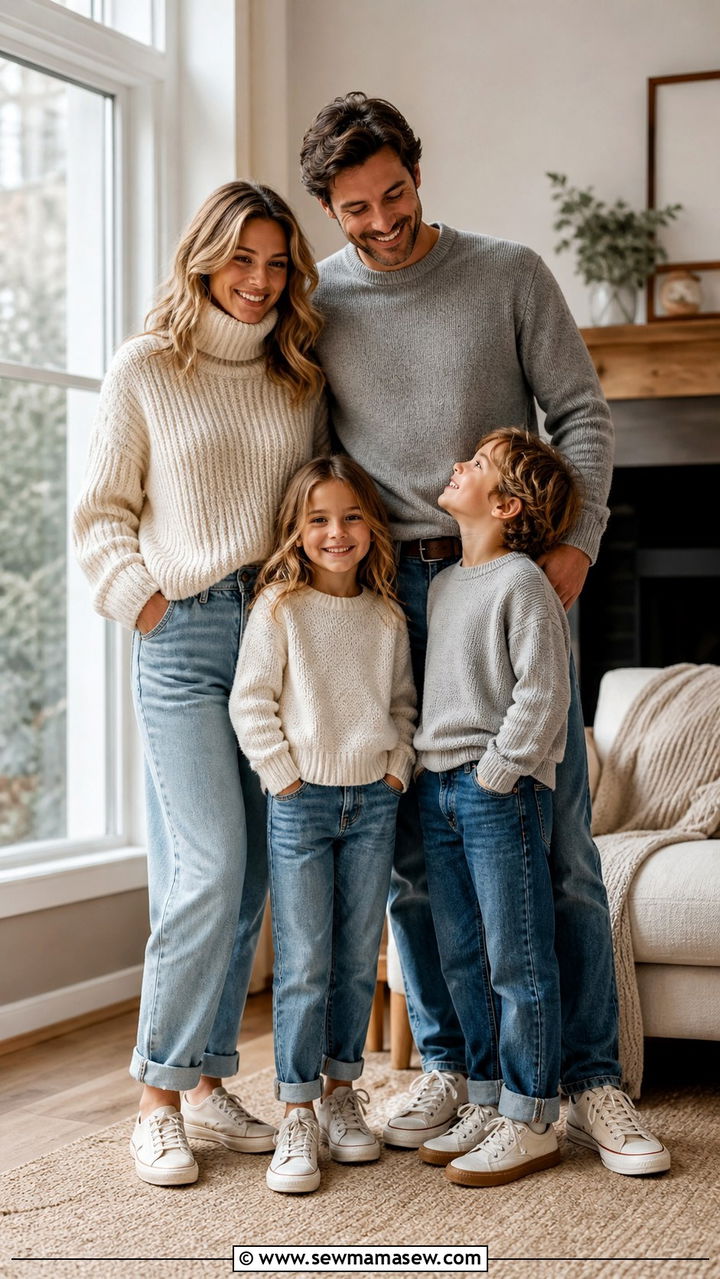 Casual sweater and jeans family photo outfits - 40 Family photo outfit ideas