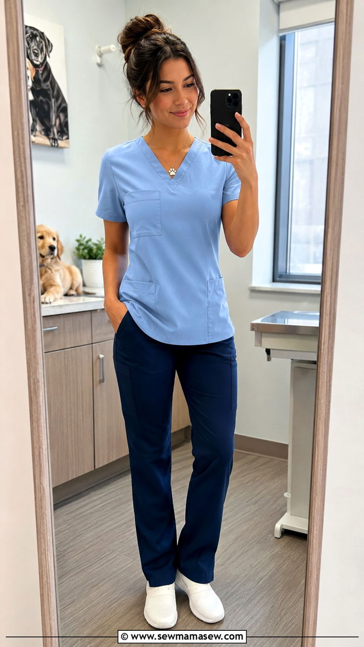 Ceil Blue Scrub Top With Navy Pants - 25 Veterinarian outfit ideas