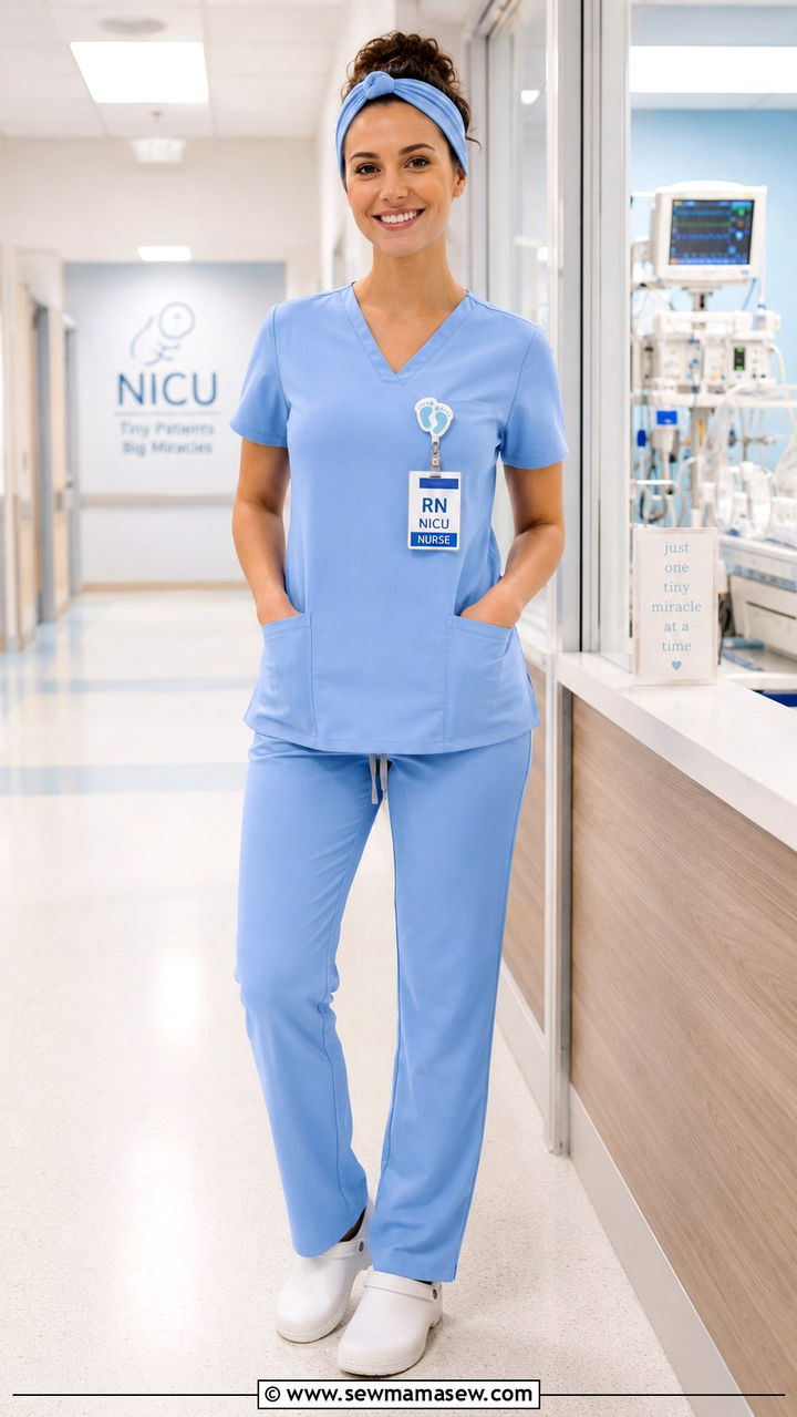 Ceil Blue V Neck Scrub Set With Cute Badge Reel - 20 Nicu nurse outfit ideas