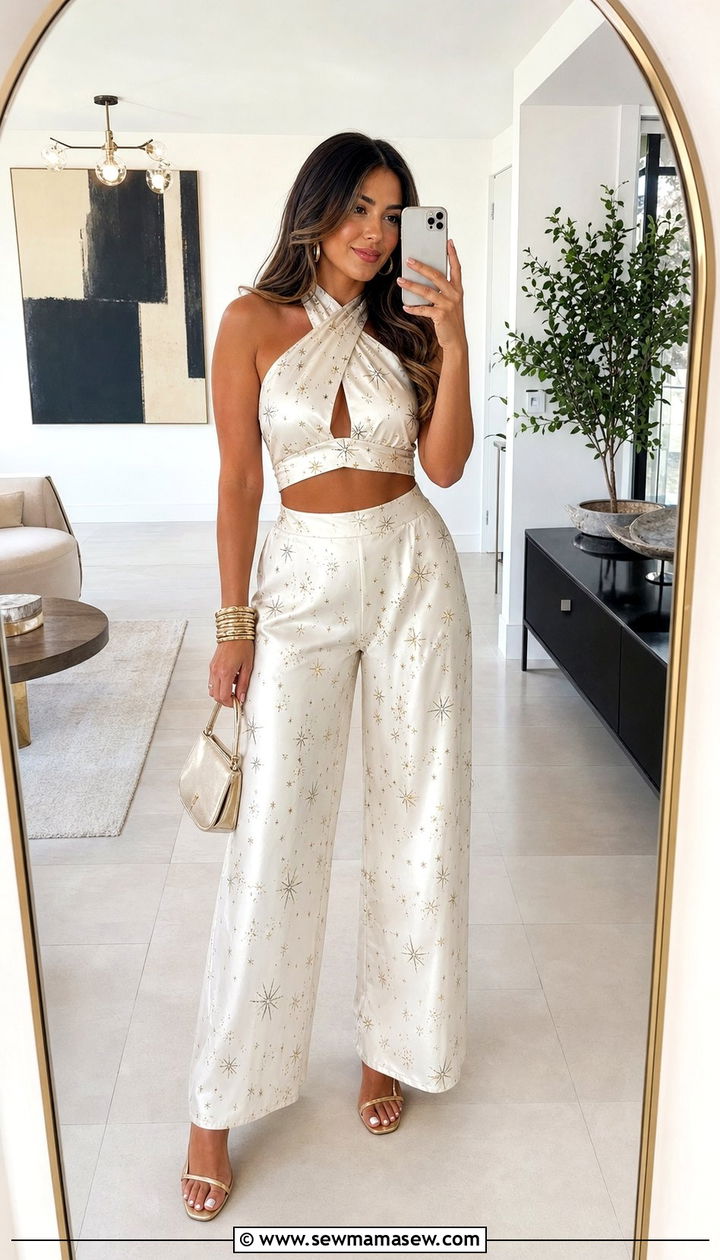 Celestial Crop Top And Wide Leg Pants Set - 25 cute celestial outfits