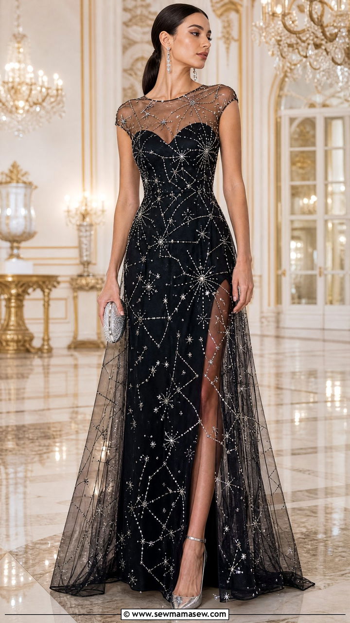 Celestial Embroidered Sheer Overlay Gown - 25 classy celestial outfits