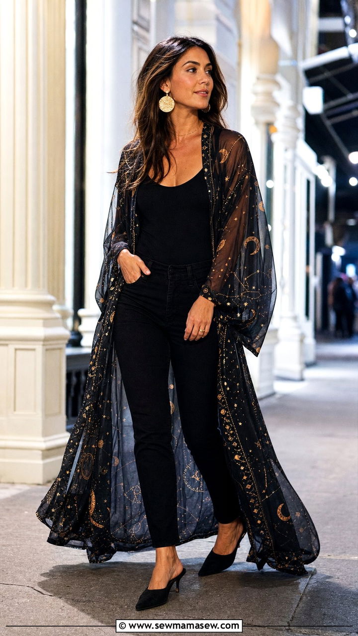 Celestial Print Kimono And Jeans Outfit - 25 cute celestial outfits