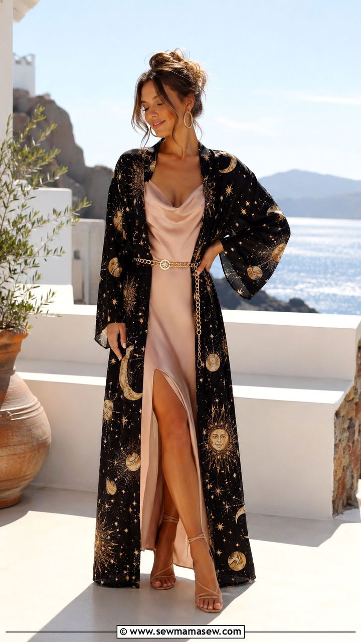 Celestial Print Kimono and Solid Slip Dress - 30 celestial outfits aesthetic
