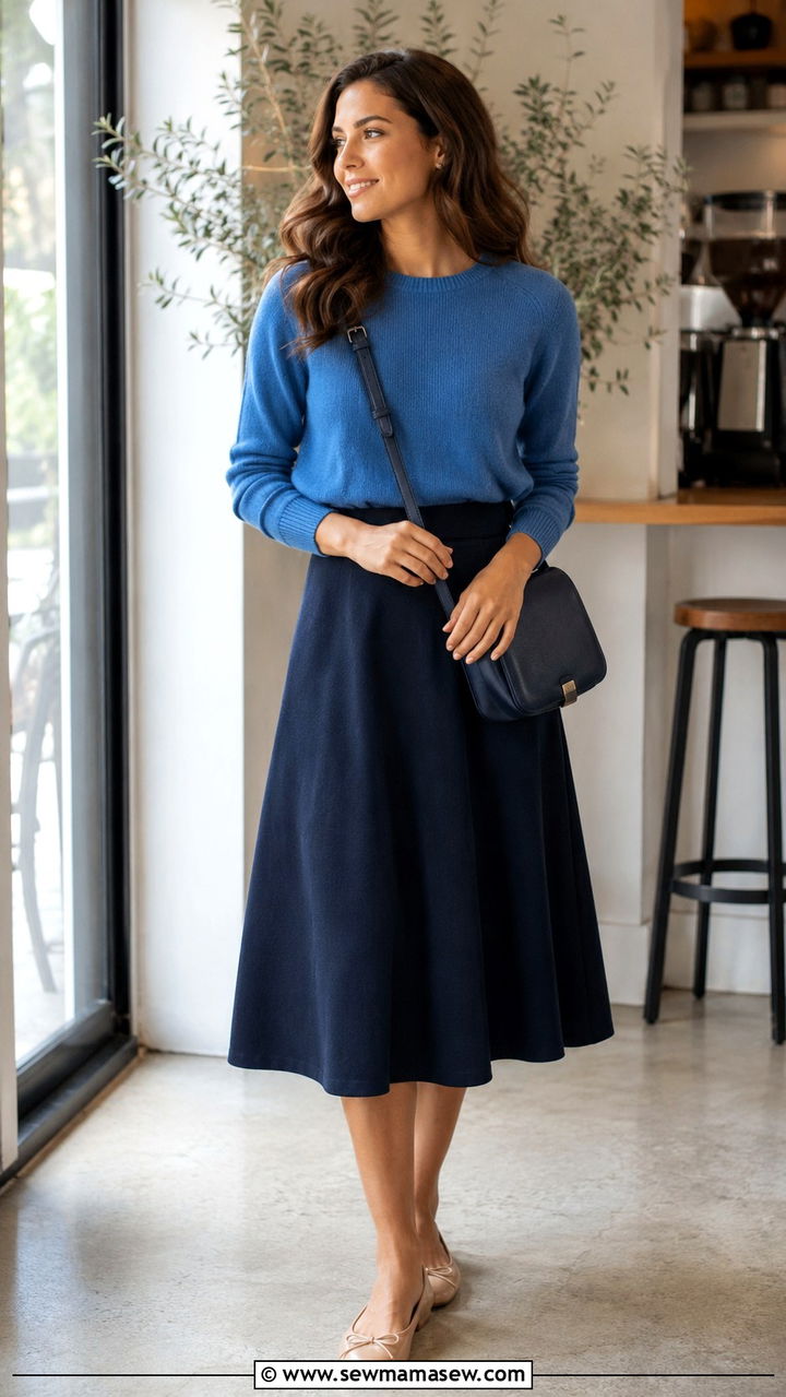 Cerulean Blue Sweater And Skirt Outfit - 30 Pantone color of the year outfit ideas