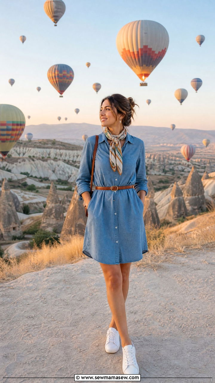 Chambray Shirt Dress For Cappadocia Hot Air Balloons - 25 Turkey vacation outfit ideas