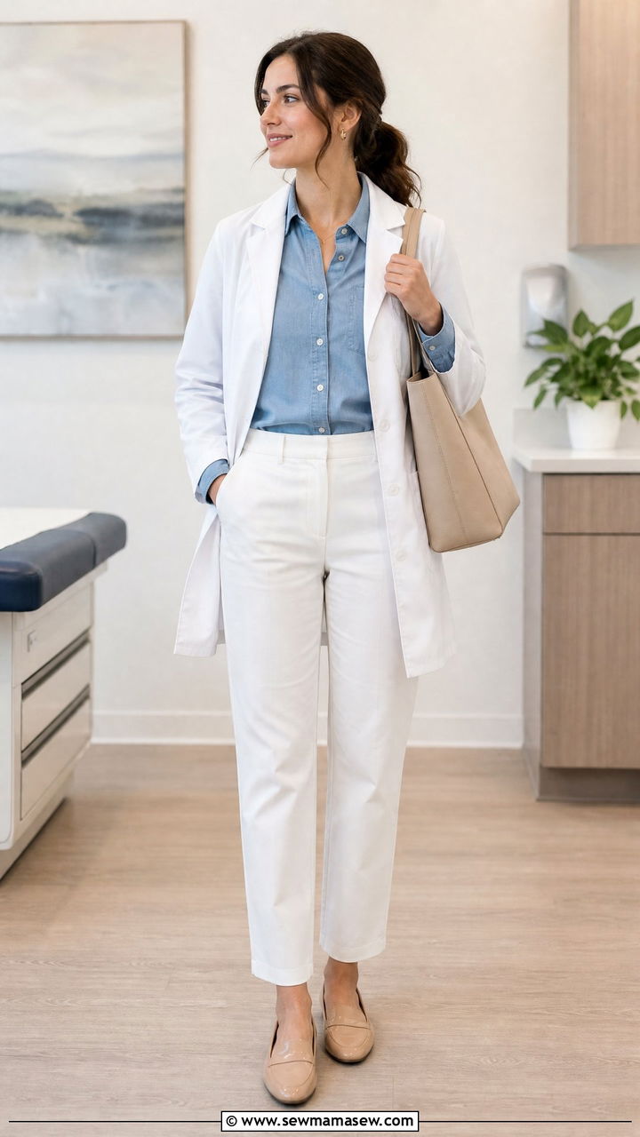 Chambray Shirt With White Trousers - 30 Medical student outfit ideas