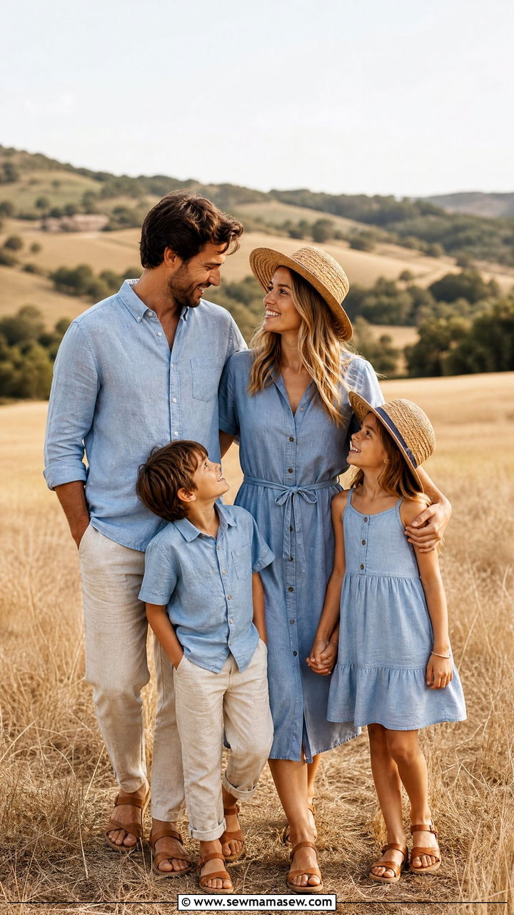 Chambray Shirts and Linen Pants for Countryside Photoshoots - 30 Family photoshoot outfit ideas