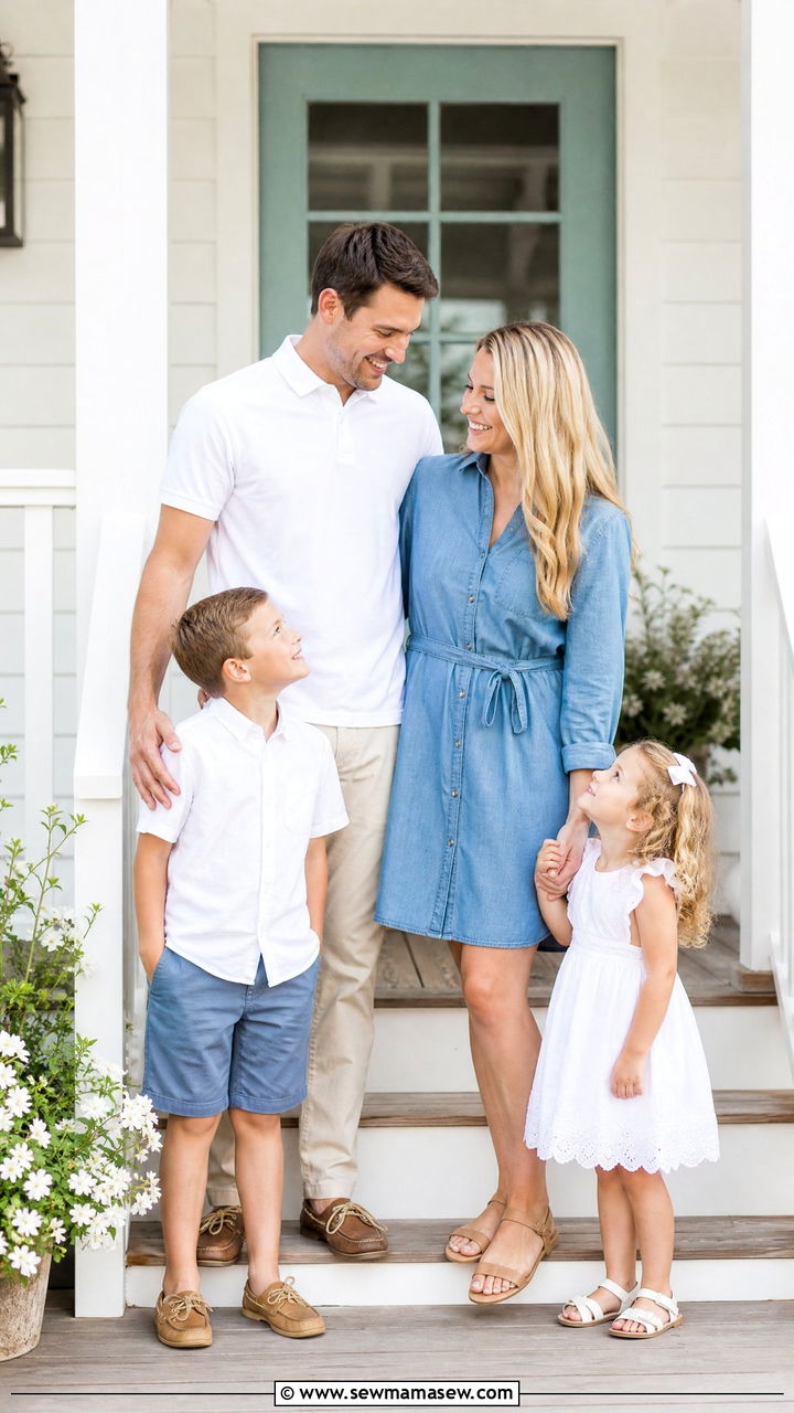 Chambray and White Casual Family Ensemble - 25 Family spring photo outfit ideas