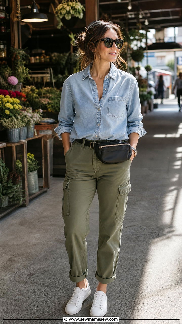 Chambray shirt and cargo pants spring packing outfit - 25 Spring packing list outfits