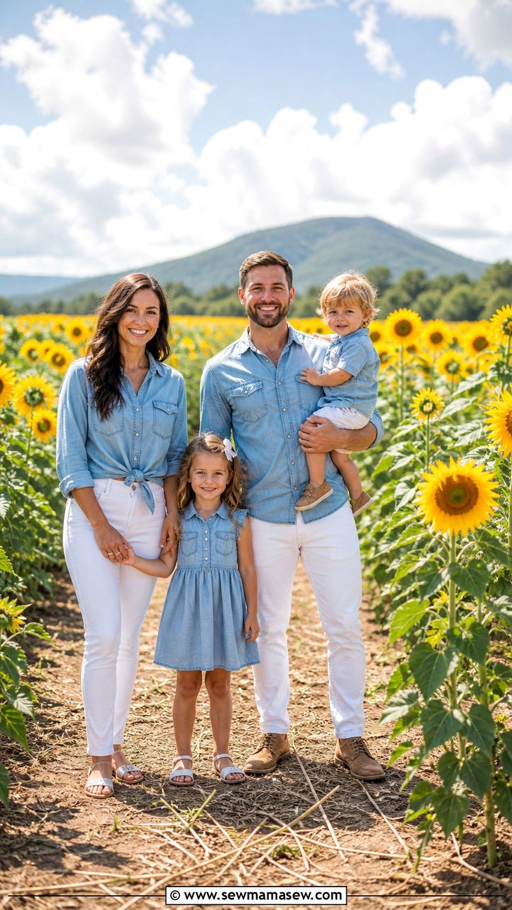 Chambray shirt and white jeans family outfits - 40 Family photo outfit ideas
