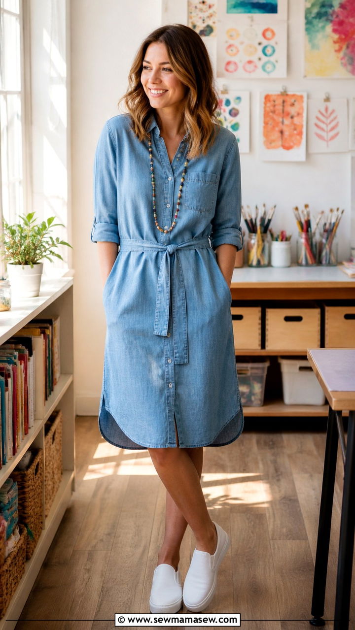Chambray shirt dress art teacher - 20 Art teacher outfit ideas